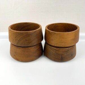 Teak Wood Bowl Set of 4 Salad Serving Bowls Mid Century Modern Vintage